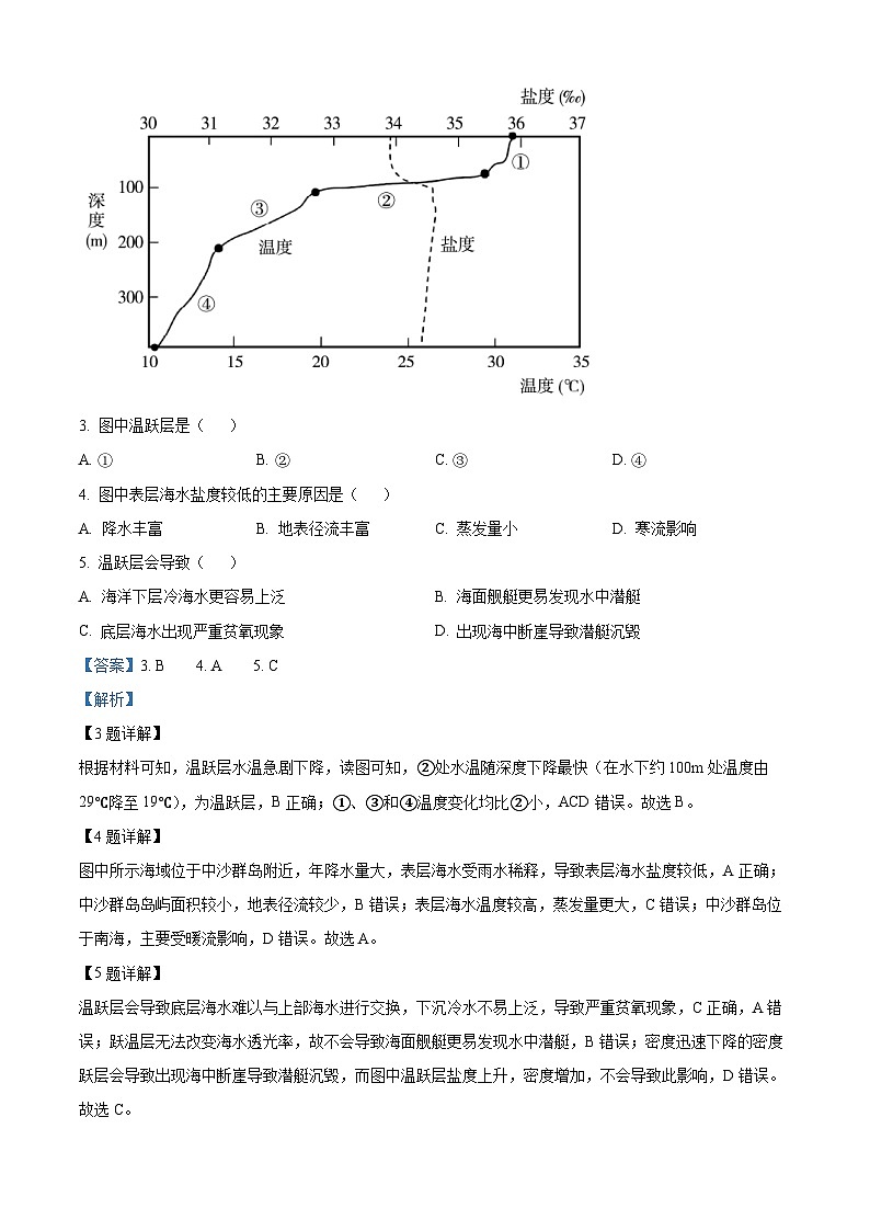 四川省泸县第五中学2022-2023学年高一地理下学期期末试题（Word版附解析）02