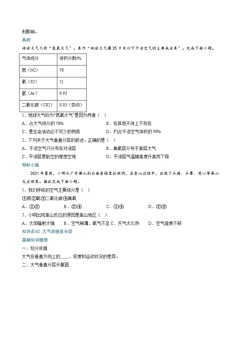 第06讲 大气的组成和垂直分层-【暑假自学课】2023年新高一地理暑假精品课（人教版2019必修第一册）原卷版第2页