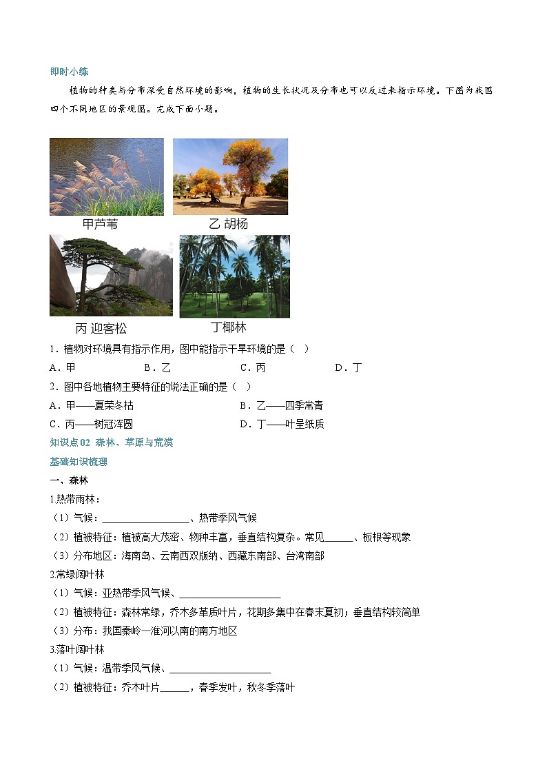 【暑假初升高】人教版地理九年级（升高一）暑假预习-（必修1）第13讲 植被  讲学案02