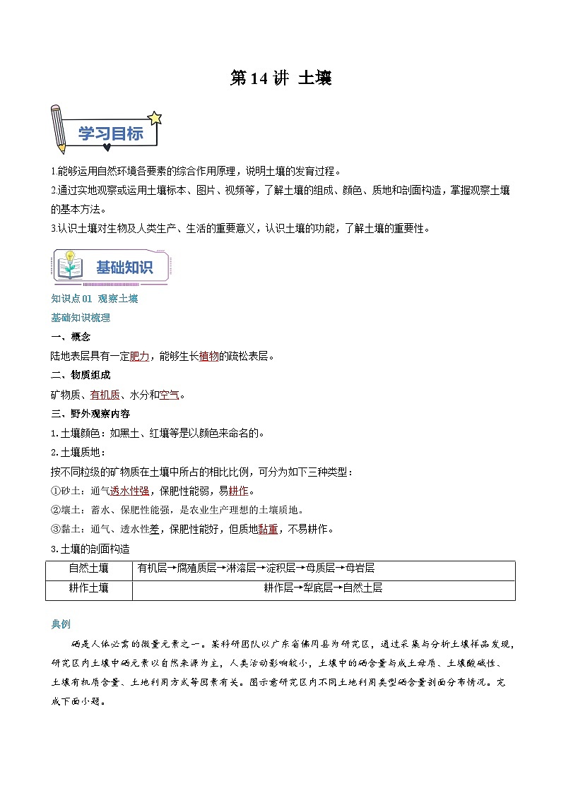 第14讲 土壤-【暑假自学课】2023年新高一地理暑假精品课（人教版2019必修第一册）解析版第1页