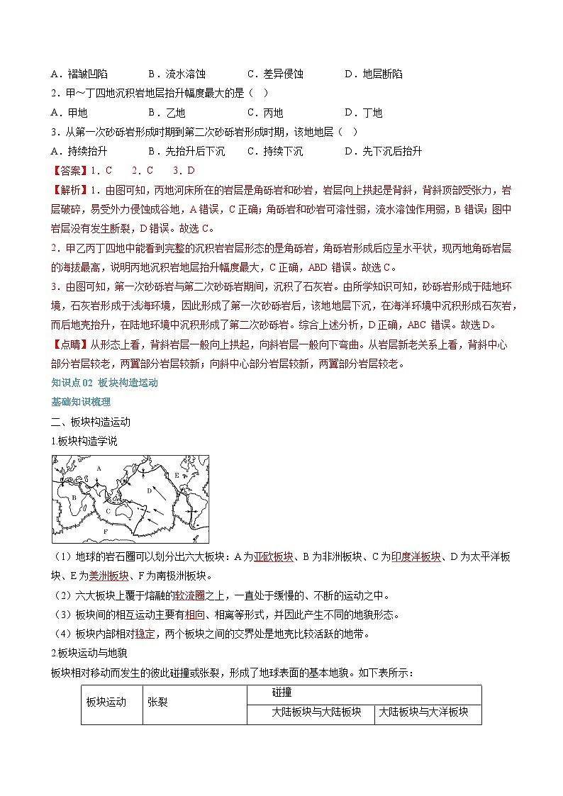 【暑假提升】人教版2019地理高一（升高二）暑假预习-（选修1）第04讲 构造地貌的形成  讲学案03