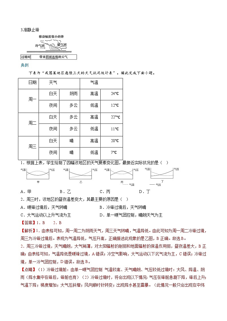 【暑假提升】人教版2019地理高一（升高二）暑假预习-（选修1）第06讲 常见天气系统  讲学案02