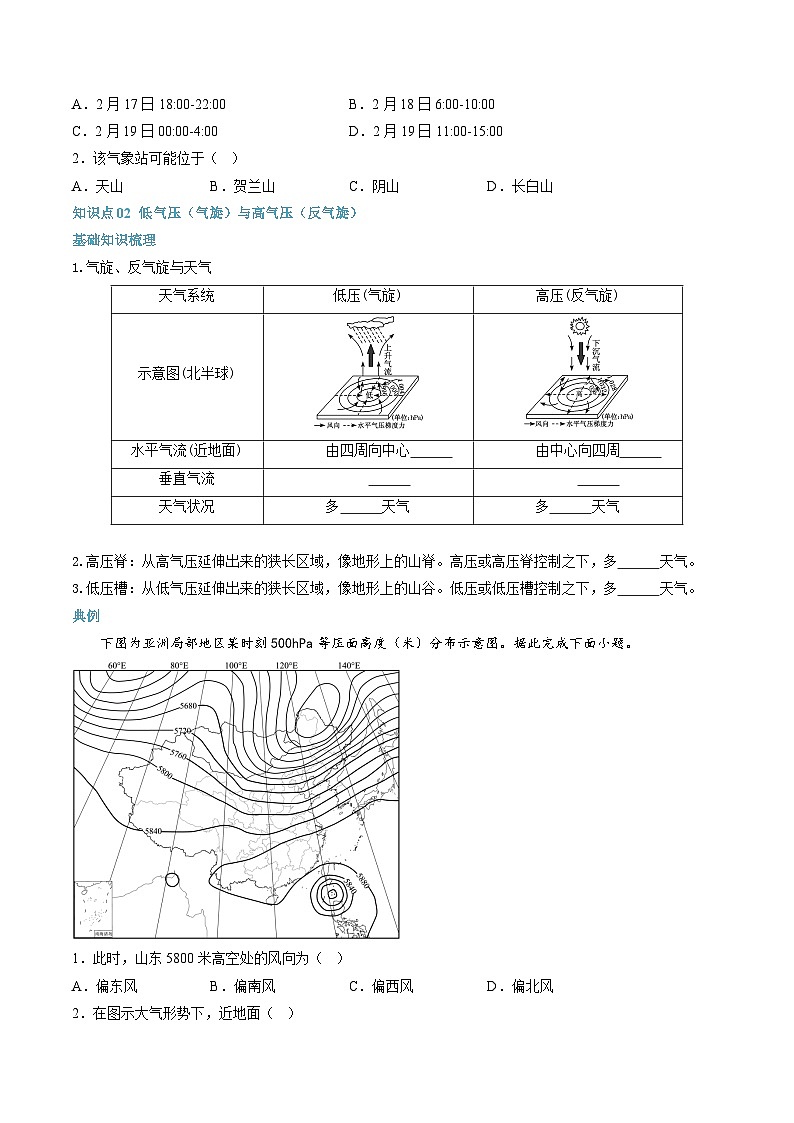 【暑假提升】人教版2019地理高一（升高二）暑假预习-（选修1）第06讲 常见天气系统  讲学案03