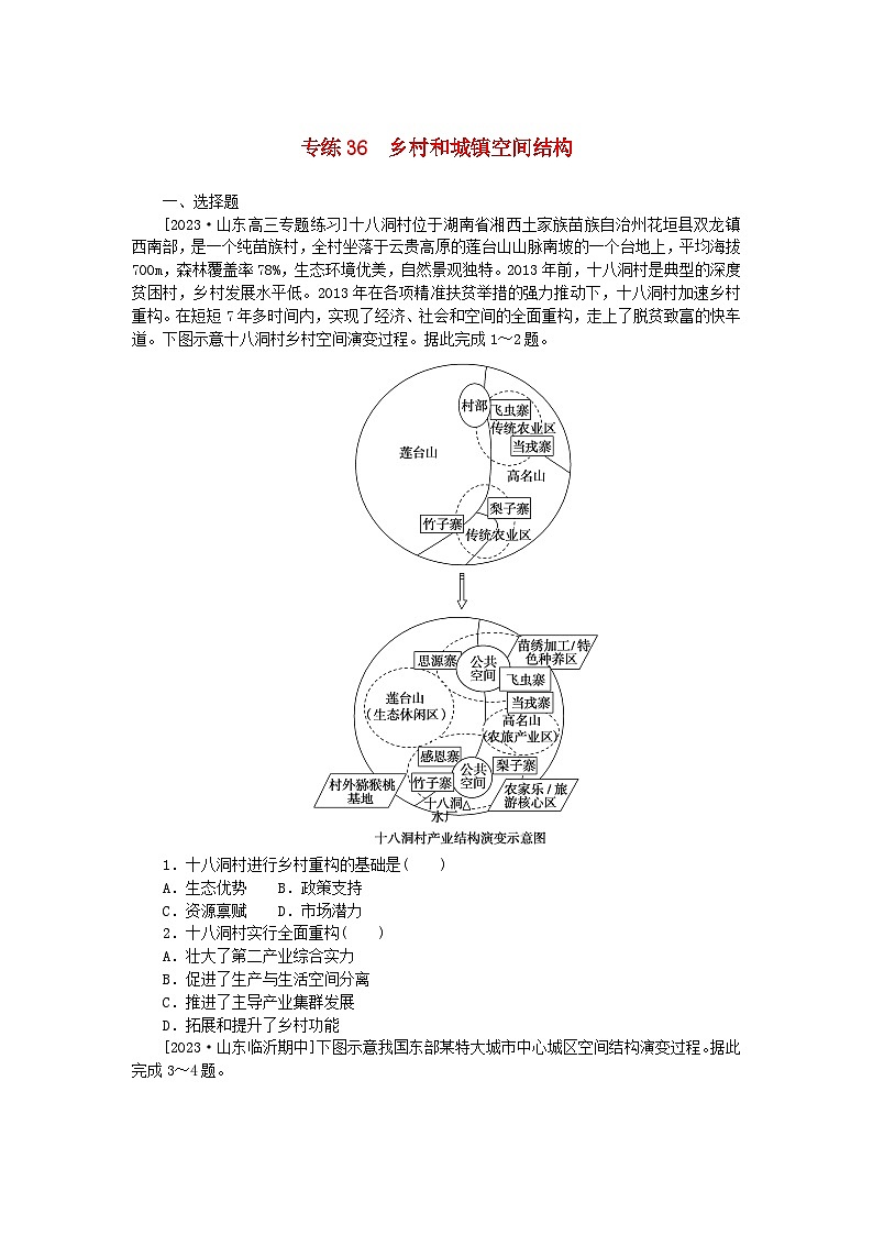 新高考2024版高考地理一轮复习微专题小练习专练36乡村和城镇空间结构01