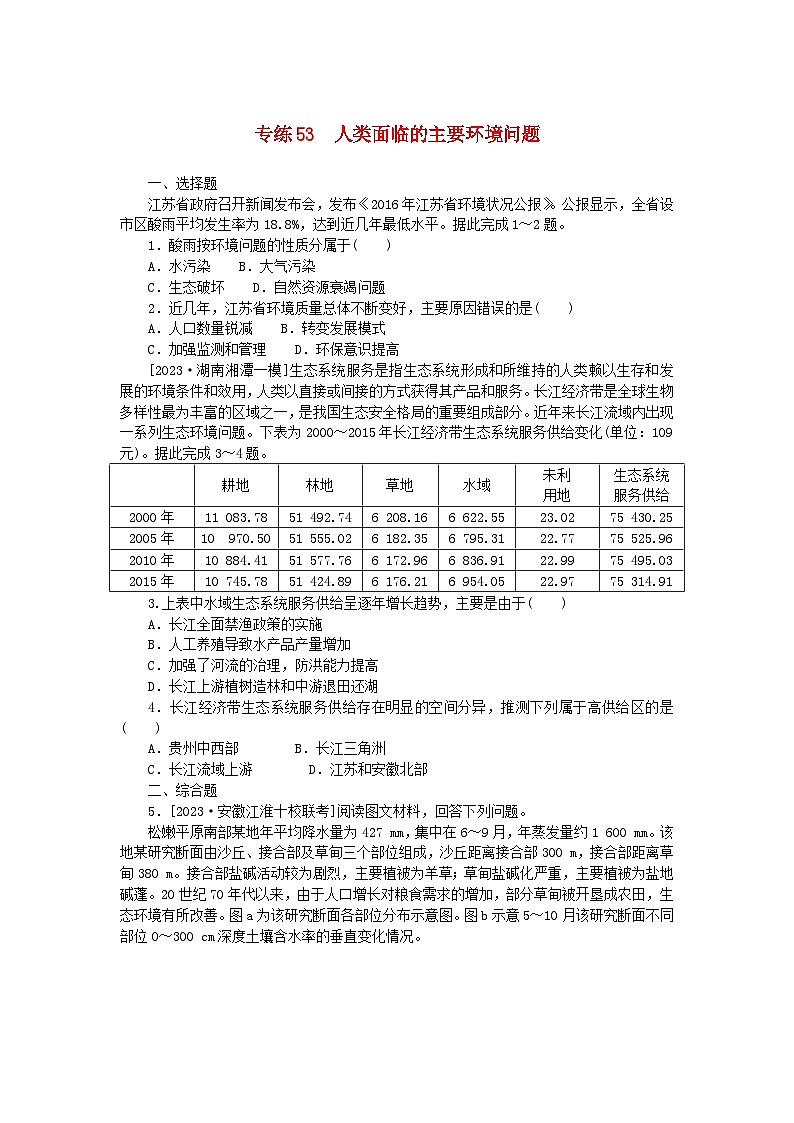 新高考2024版高考地理一轮复习微专题小练习专练53人类面临的主要环境问题01