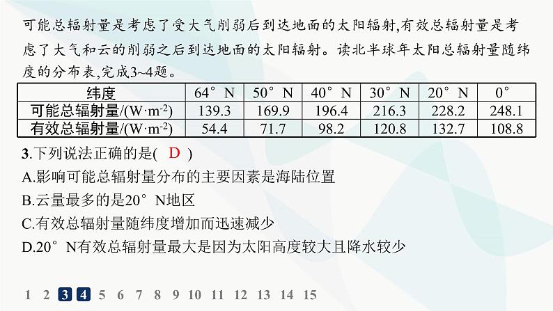 人教版高中地理必修第一册第1章宇宙中的地球第2节太阳对地球的影响分层作业课件第4页