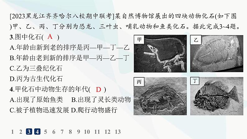 人教版高中地理必修第一册第1章宇宙中的地球第3节地球的历史分层作业课件第4页