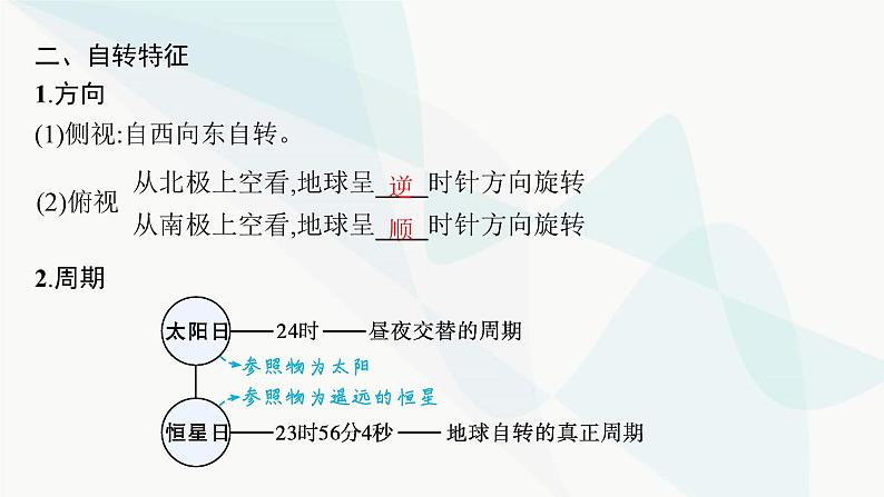 湘教版高中地理选择性必修1第1章地球的运动第1节地球的自转第1课时地球自转特征及昼夜交替课件06