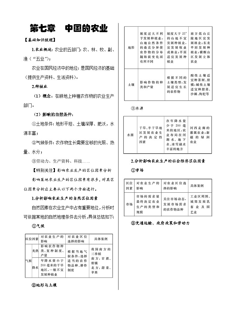 第7章  中国的农业-高考地理多维度精品讲练（中国地理）01
