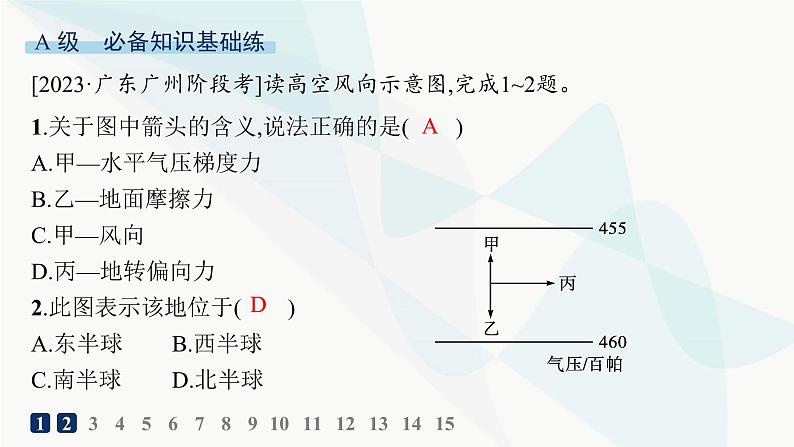 湘教版高中地理选择性必修1第3章大气的运动第1课时大气的水平运动及气压带、风带的形成与分布分层作业课件第2页