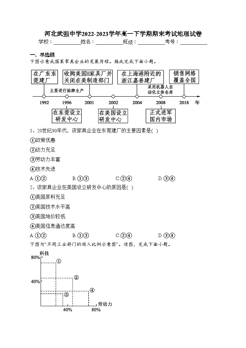 河北武强中学2022-2023学年高一下学期期末考试地理试卷（含答案）01