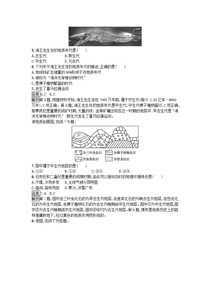 2023新教材高中地理第1章宇宙中的地球第3节地球的历史课后训练新人教版必修第一册02