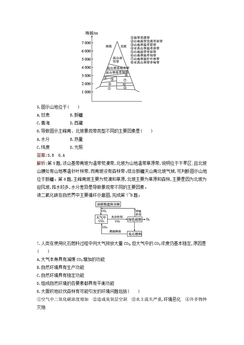 新教材2023年高中地理第五章自然环境的整体性与差异性过关检测卷B新人教版选择性必修102