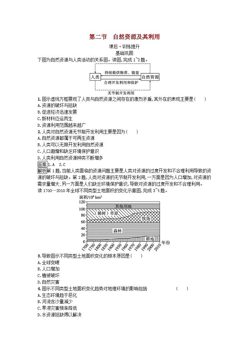 新教材2023年高中地理第1章自然环境与人类社会第2节自然资源及其利用课后训练新人教版选择性必修301