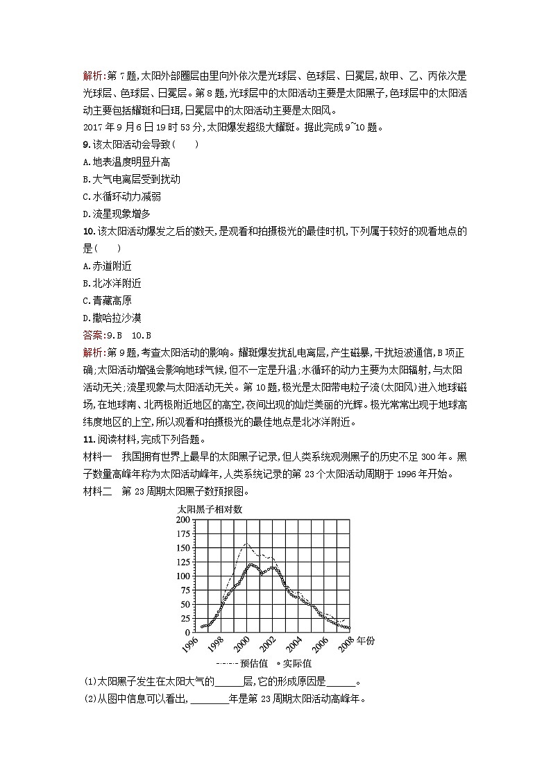 新教材2023年高中地理第1章宇宙中的地球第2节太阳对地球的影响课后训练湘教版必修第一册第3页