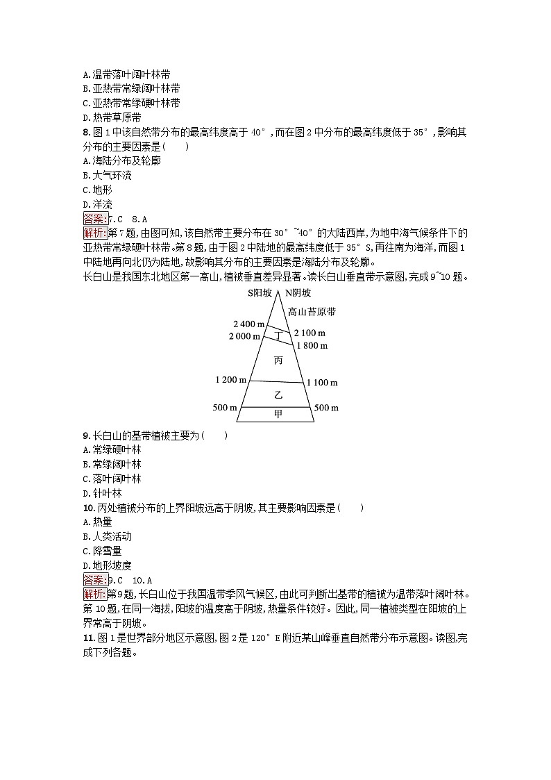 新教材2023年高中地理第5章自然环境的整体性与差异性第2节自然环境的地域差异性课后训练湘教版选择性必修1第3页