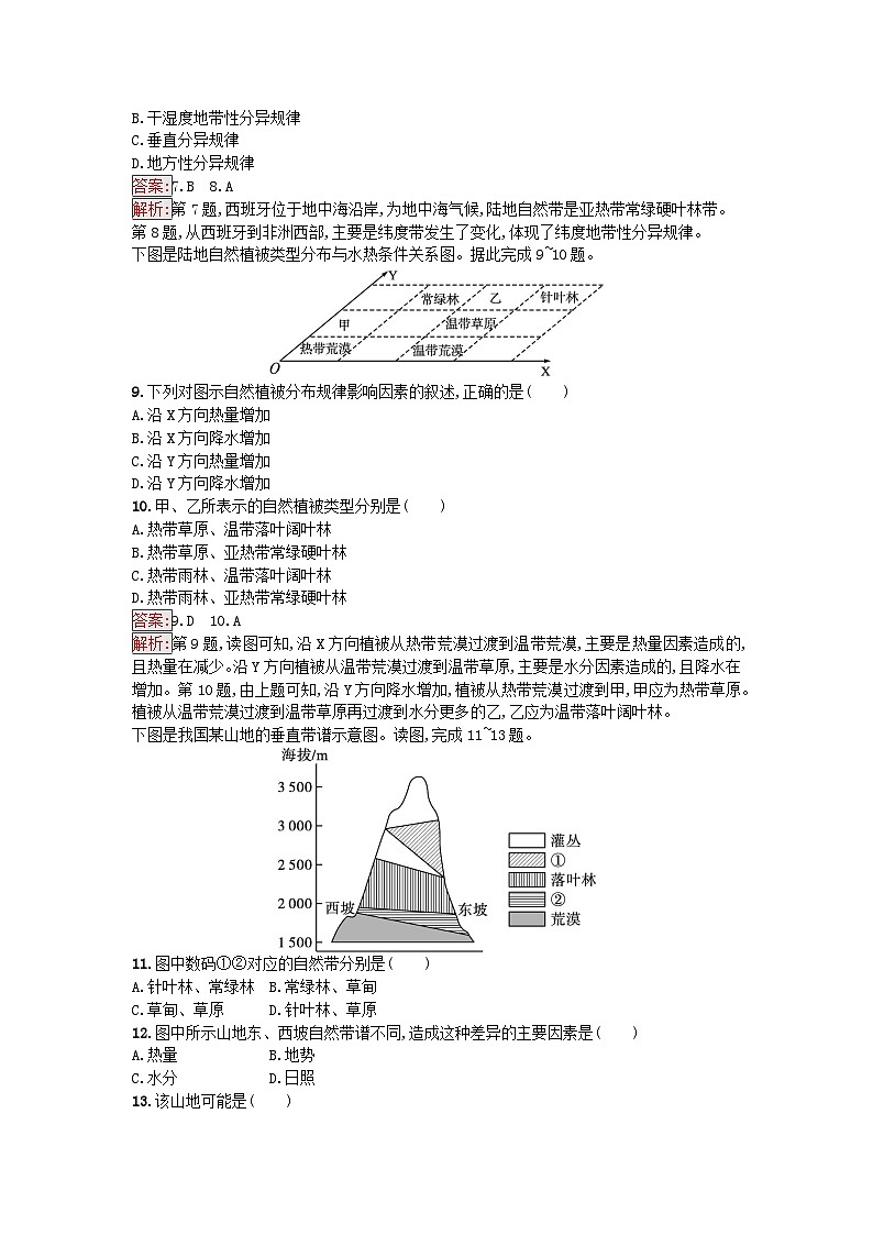 新教材2023年高中地理第5章自然环境的整体性与差异性过关检测卷B湘教版选择性必修103