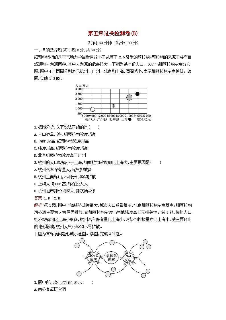 新教材2023年高中地理第5章人地关系与可持续发展过关检测卷B湘教版必修第二册第1页