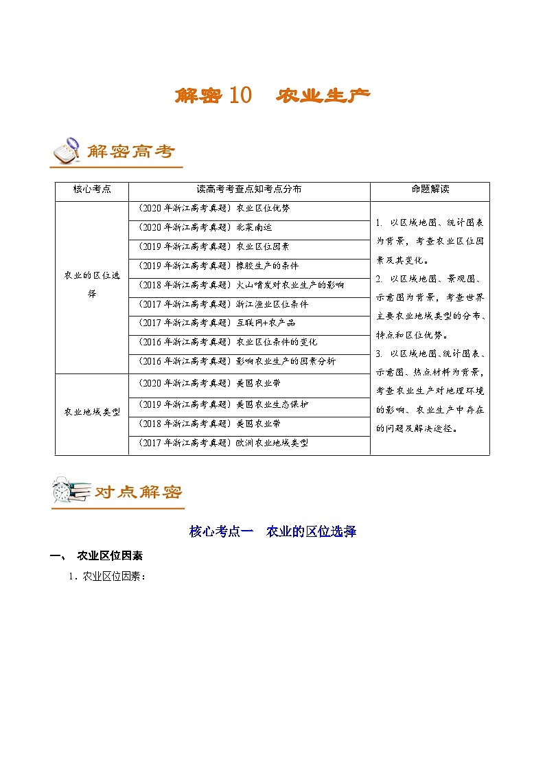 高考地理二轮复习讲练解密10 农业生产 (含解析)01