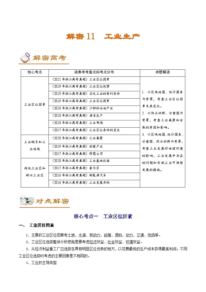 高考地理二轮复习讲练解密11 工业生产 (含解析)第1页