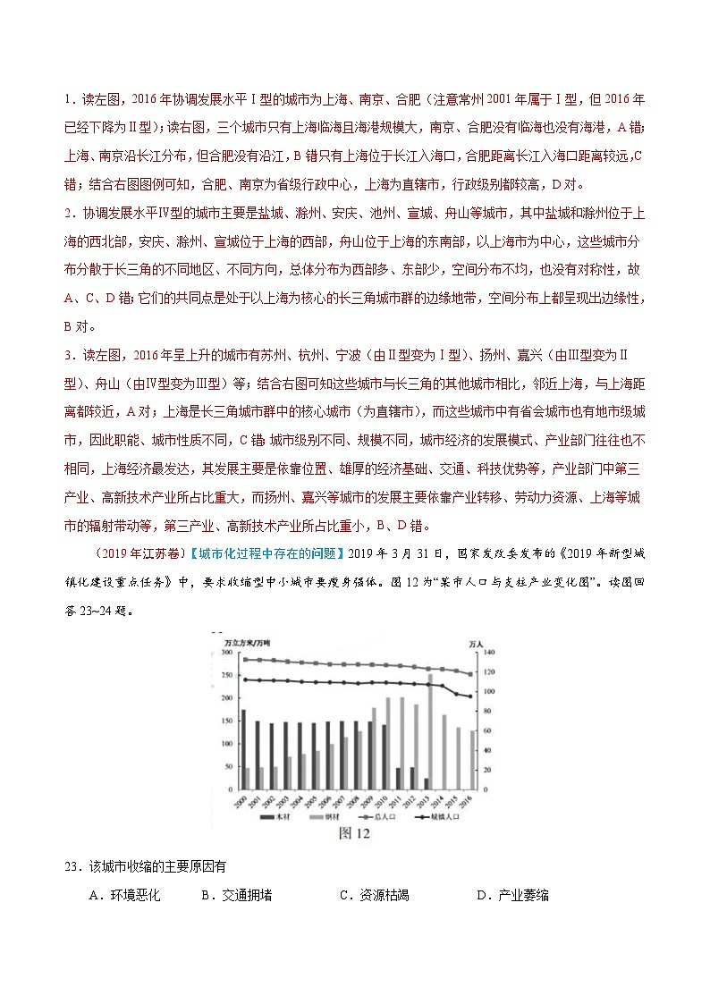 2019年高考地理高考真题和模拟题分项汇编专题09 城市（解析版）02
