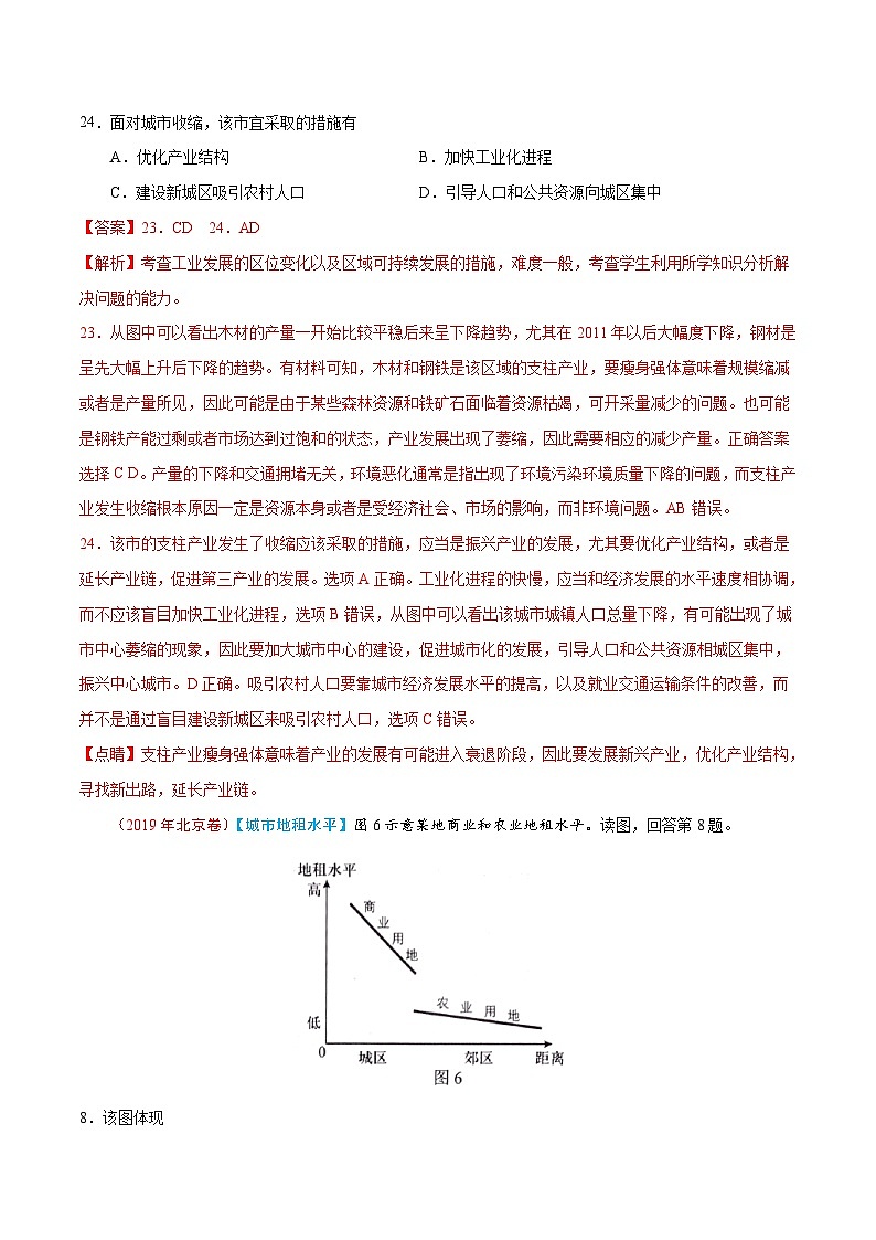 2019年高考地理高考真题和模拟题分项汇编专题09 城市（解析版）03