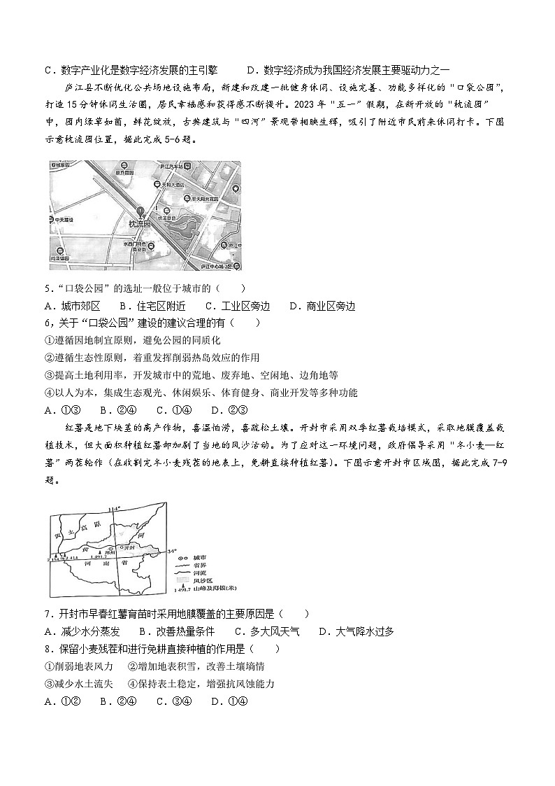 2023合肥庐江县高二下学期期末教学质量抽测地理试题含答案02
