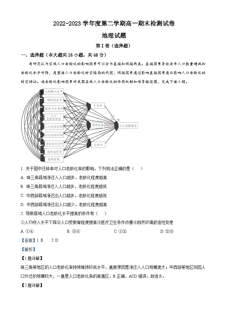 安徽省滁州市定远县民族中学2022-2023学年高一地理下学期期末试题（Word版附解析）01