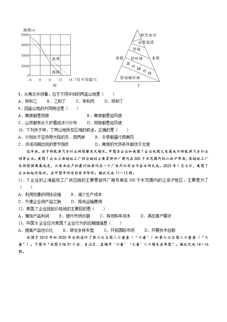 湖南省重点大学附属中学2023-2024学年高三开学摸底考试地理试题（含答案）第3页
