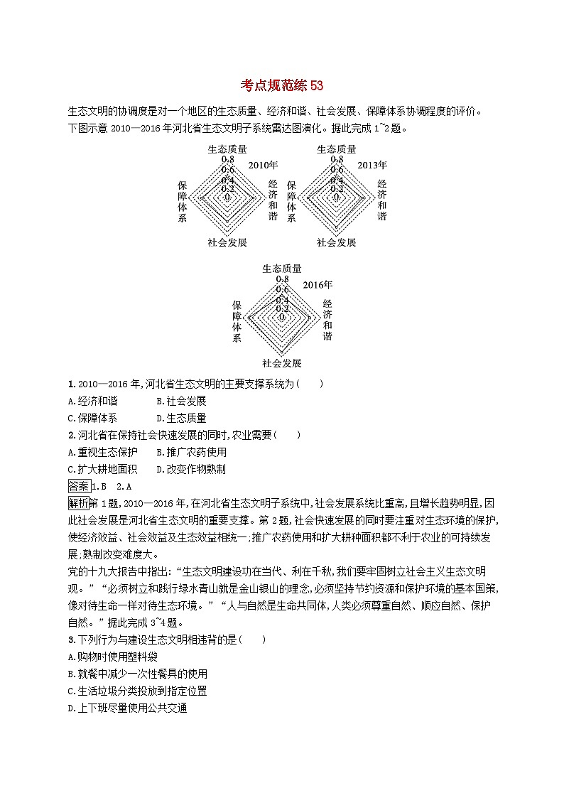 适用于新教材2024版高考地理一轮总复习第二十章保障国家安全的资源环境战略考点规范练53保障国家安全的资源环境战略新人教版第1页