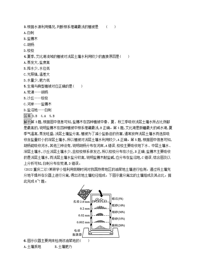 适用于新教材2024版高考地理一轮总复习第六章自然环境的整体性和差异性考点规范练25植被与土壤新人教版02