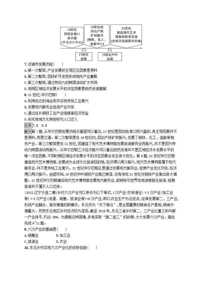 适用于新教材2024版高考地理一轮总复习第十五章城市产业与区域发展考点规范练44城市产业与区域发展新人教版03