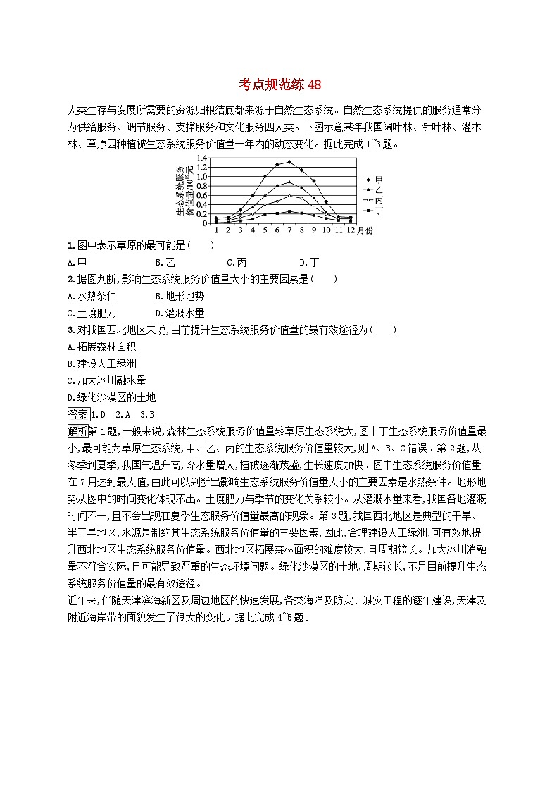 适用于新教材2024版高考地理一轮总复习第十七章自然环境与人类社会考点规范练48自然环境与人类社会新人教版01