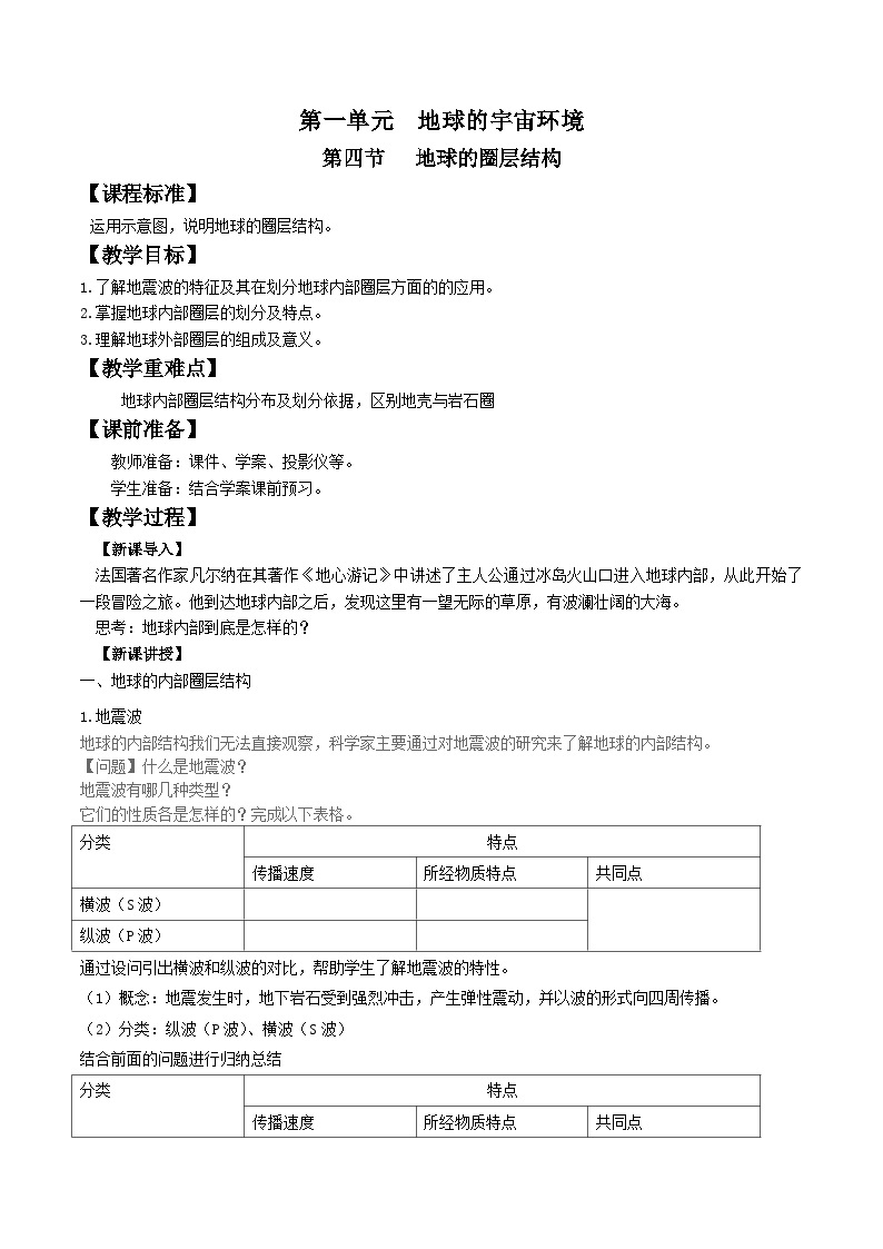 人教版高中地理必修一 1.4《地球的圈层结构》课件+教案01