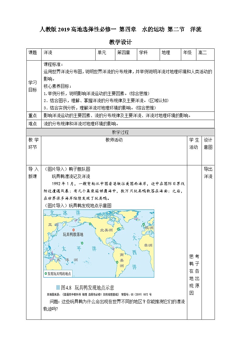 【核心素养目标】人教版高中地理选修一 4.2《洋流》课件+教案01