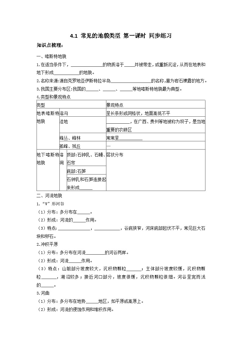 新人教版高中地理必修一 4.1《常见的地貌类型》练习01
