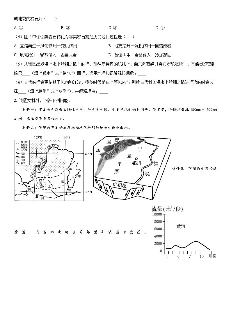 2022-2023学年上海市育才中学高二下学期期末考地理试卷（等级考）含详解02