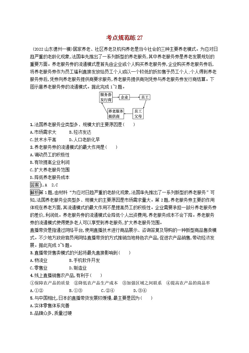 适用于新教材2024版高考地理一轮总复习第二部分人文地理考点规范练27鲁教版第1页