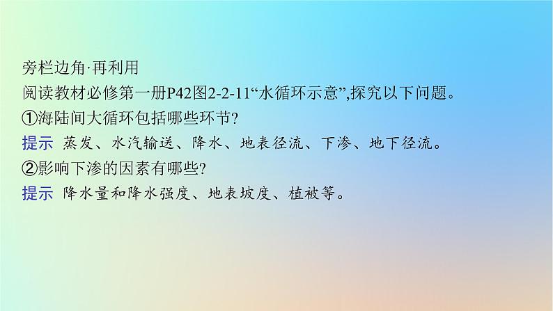 适用于新教材2024版高考地理一轮总复习第一部分自然地理第三单元从地球圈层看地表环境第2节第1讲水圈与水循环陆地水体及其相互关系课件鲁教版第8页