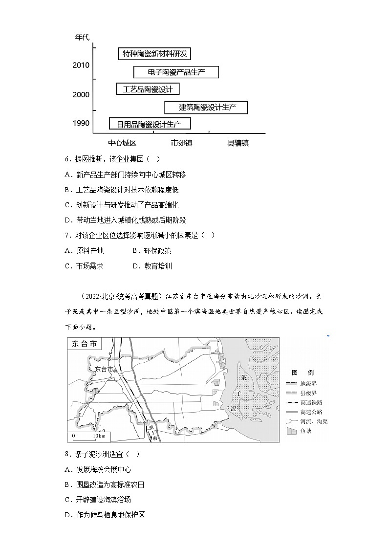 2019--2023年高考地理分类汇编专题9区域产业活动03