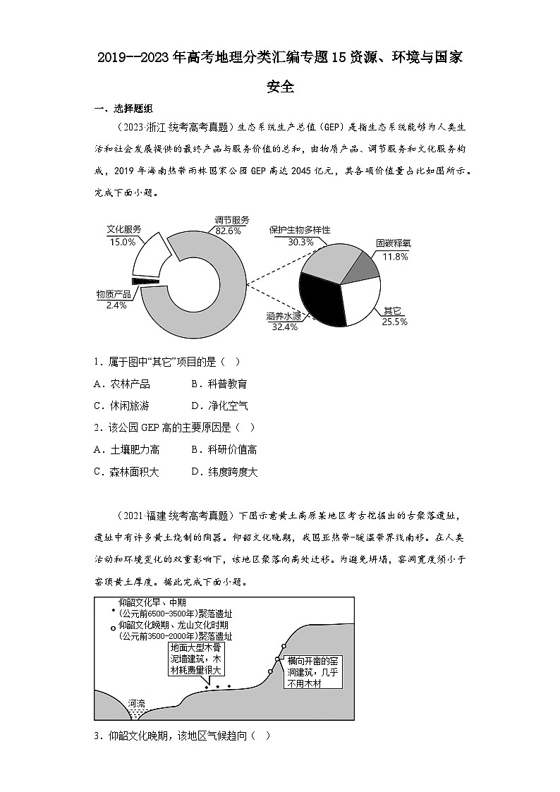 2019–2023年高考地理分类汇编专题15资源、环境与国家安全01