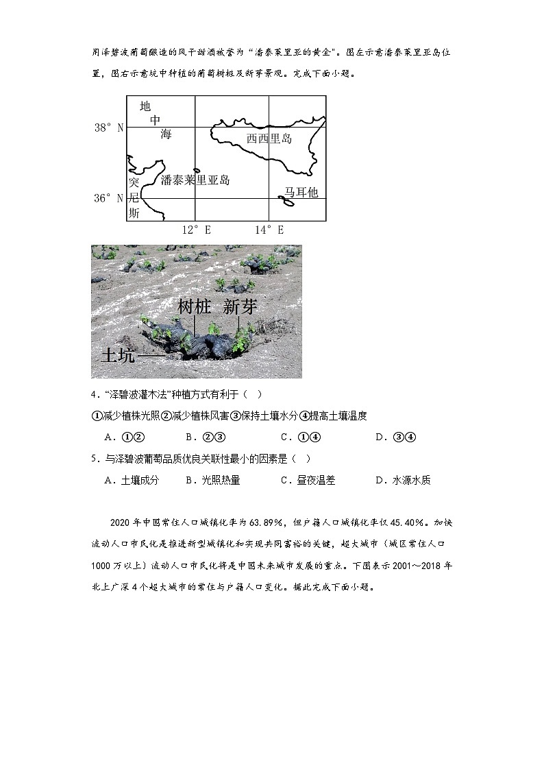 2022届陕西省西安中学高三第一次仿真考试文综地理试题（含解析）02