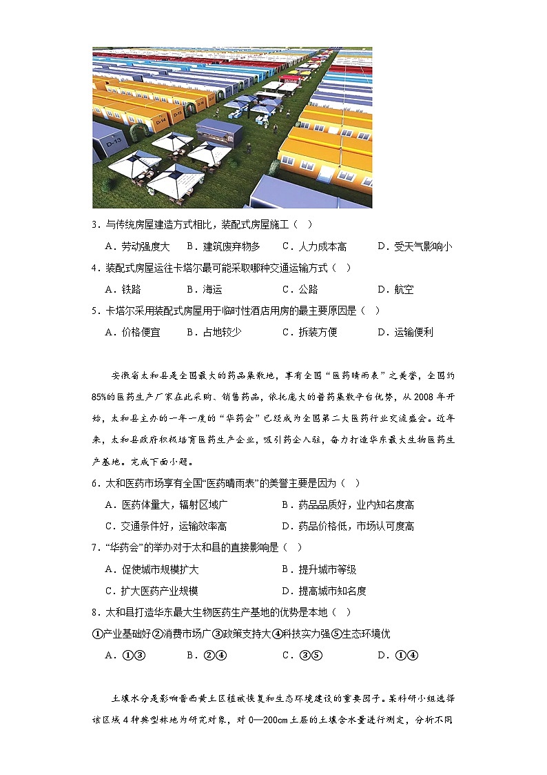 2023届四川省巴中市高三一诊考试文综试地理试题（含解析）02