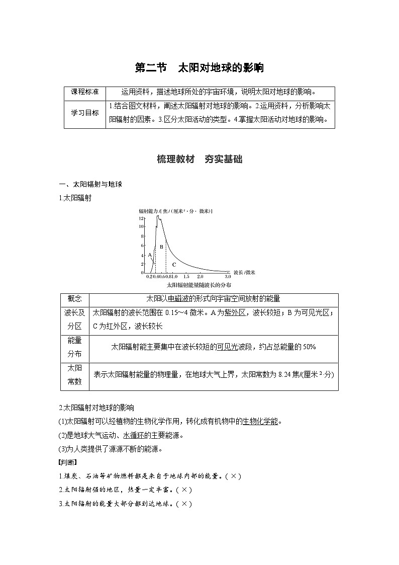 （新教材）地理必修1湘教版教案第一章 第二节太阳对地球的影响01
