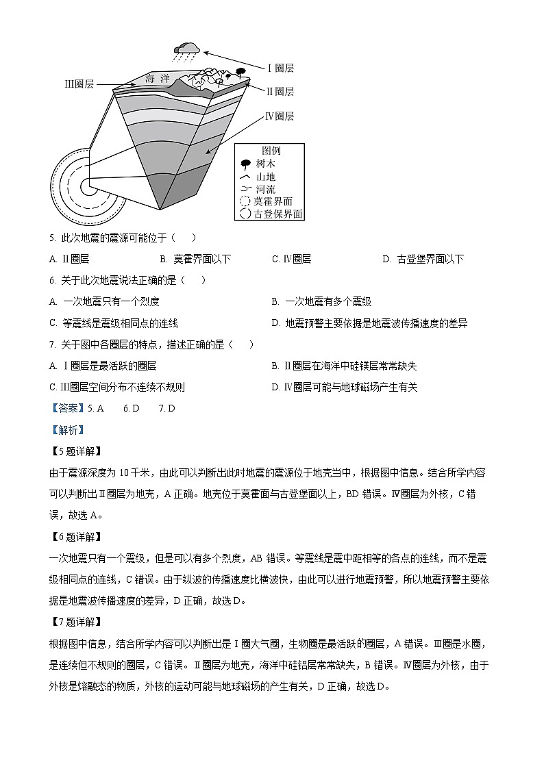 四川省泸县第四中学2022-2023学年高一地理下学期期中试题（Word版附解析）第3页