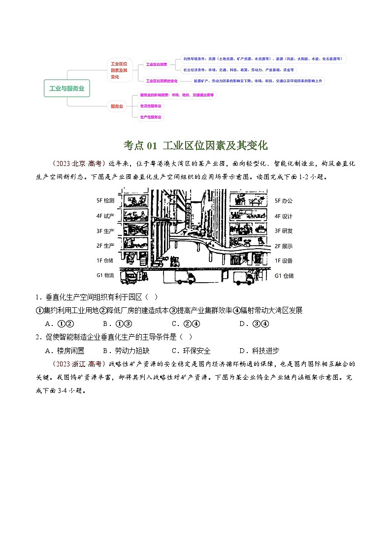 高考地理真题分项汇编（全国通用）五年（2019-2023）专题11  工业与服务业02