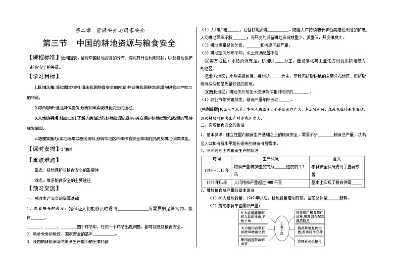 2.3 中国耕地资源与粮食安全 学案（人教版2019选择性必修3）01