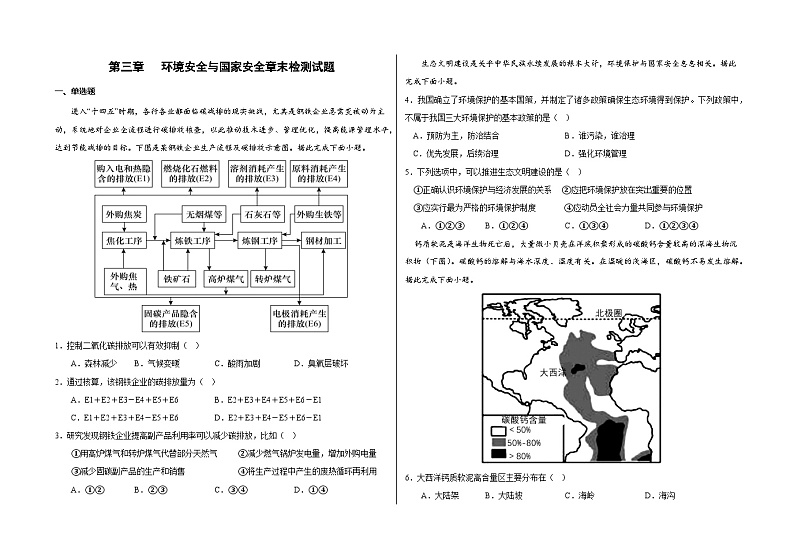 第三章 环境安全与国家安全 章末检测卷（人教版2019选择性必修3）第1页