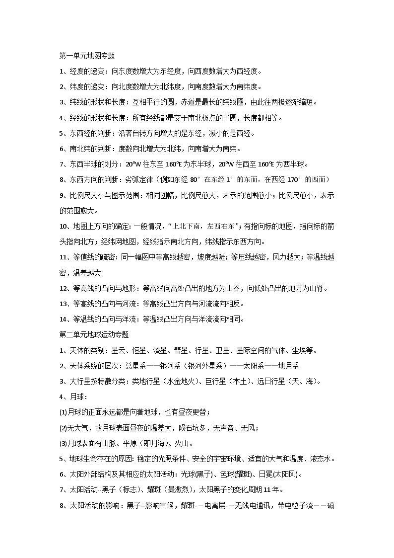 高中地理考试必背知识点01