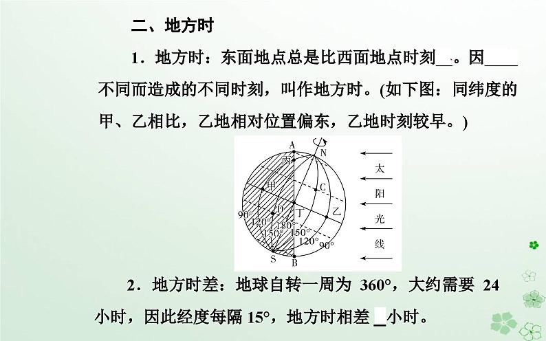 新教材2023高中地理第一章地球的运动第二节地球运动的地理意义第1课时地球自转的地理意义课件中图版选择性必修105